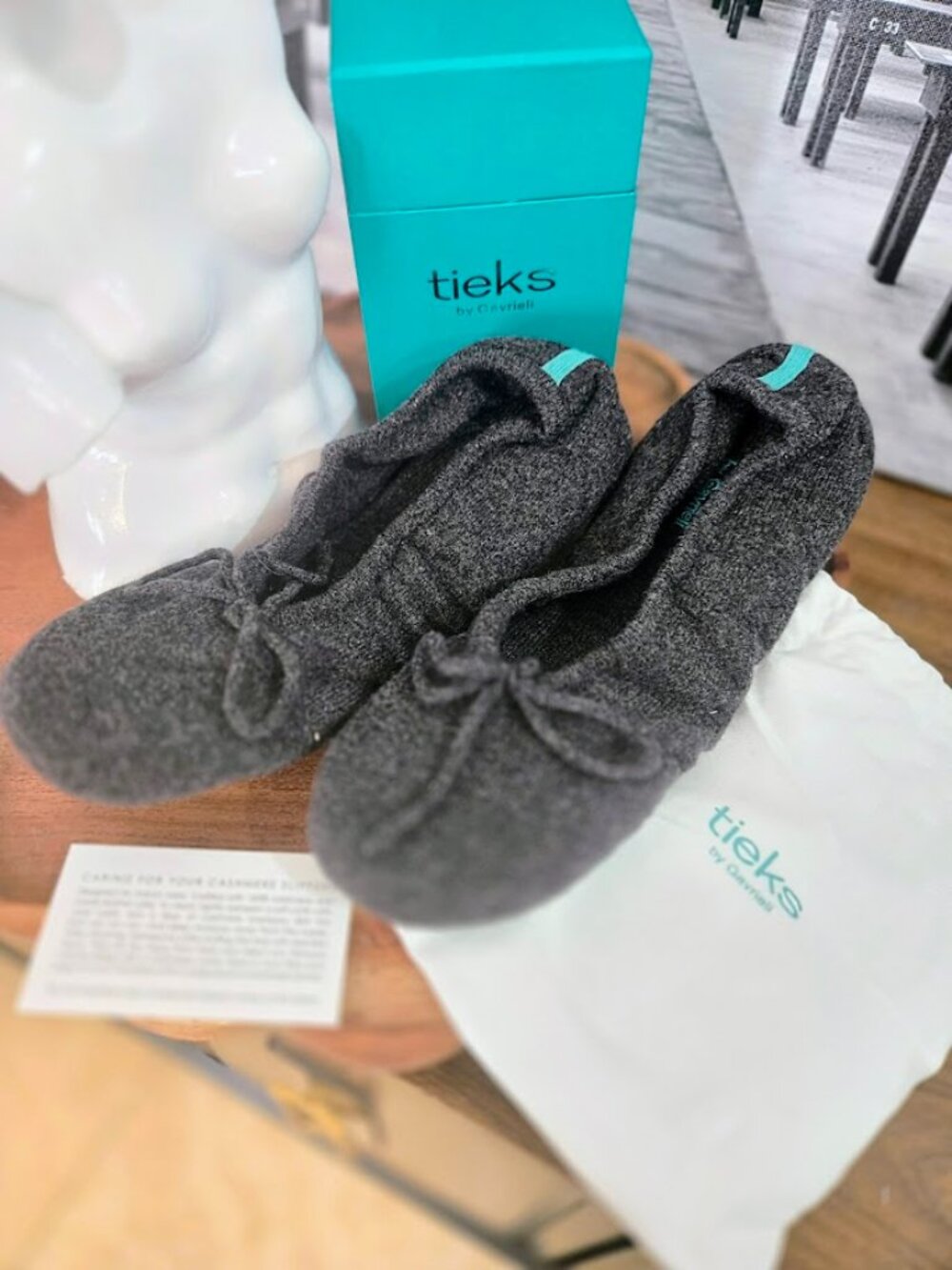 NIB Tieks by Gavrieli Charcoal Grey 100% Cashmere Slippers - Size L (9.5-11.5)